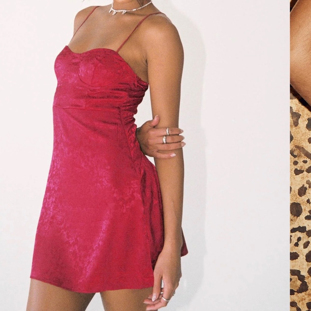Princess Polly Red Mini Dress with Subtle Floral Design, Size 8